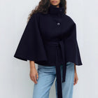 Winter High Neck Batwing Sleeve Coat With Belt Fashion Loose Elegant Button Top Trench Coat For Women Clothing